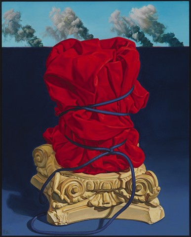 Pamela Sienna oil paintings, contemporary still life, paintings of cloth, smoke