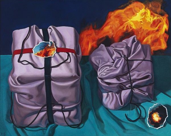 Pamela Sienna oil painting of cloth and fire