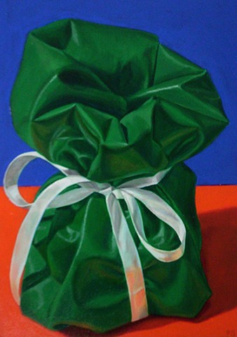 Pamela Sienna oil painting of cloth and ribbon