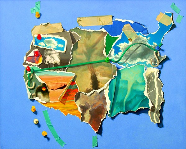 Pamela Sienna, trompe l'oeil painting, painting of paper map