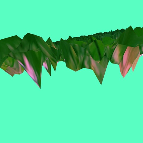 Digital artwork, polygonal mountains on teal background, created by J4Kd