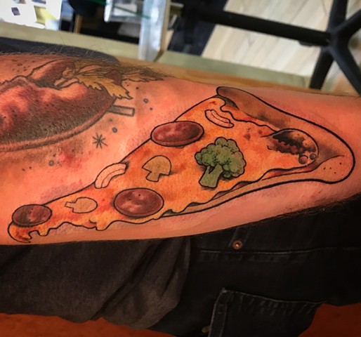 pizza tattoo neotraditional