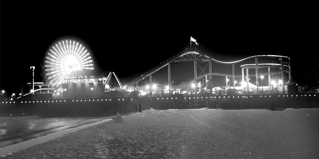 Santa Monica Amusement Pier exposed as an infrared image at night