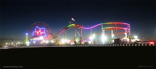 Santa Monica Ca. Amusement Pier in the evening photography by Richard Mann