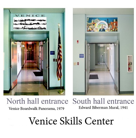 Venice Skills Center installation of the Boardwalk panorama and Beiberman mural reproductions for academic-sake!