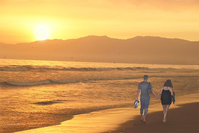 Sunset walk on The Santa Monica Beach by Richard Mann