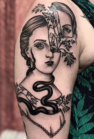 Victorian snake woman tattoo New Haven, CT