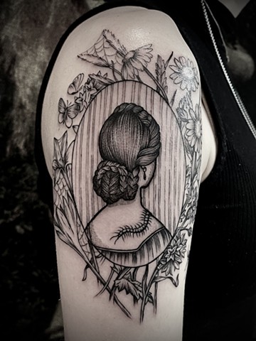 Victorian woman floral frame tattoo New Haven ct