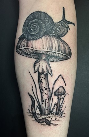 Snail and mushroom tattoo New Haven ct