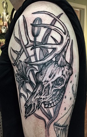 Deer skull Lilies tattoo New Haven ct