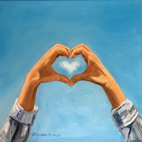 Hand hearts, cloud hearts, painting