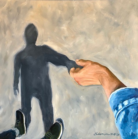 Shadow hand shaking painting, Together Apart