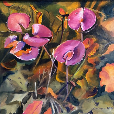 Spring flowers, spring plants, painting, Lily pads