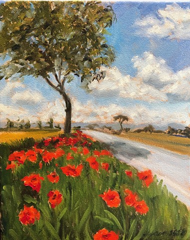 Road to Foligno with Poppies, Italy painting