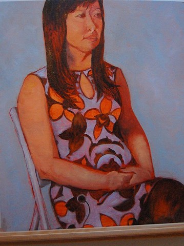 Jen in an orange-flowered dress, 2013; Oil on canvas (unframed)