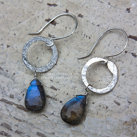 Hammered Hoops Small with Labradorite