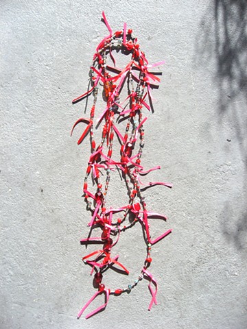Red & pink fringe wrap necklace