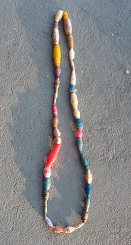 Handmade paper beads, gold, yellow, pink, blue