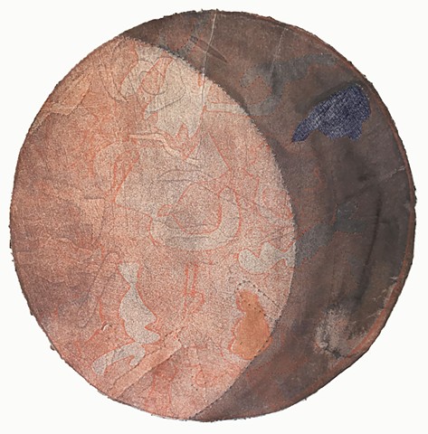 Contemporary mixed-media mandala on handmade paper round by Carmi Weingrod