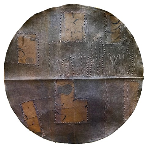 Contemporary mixed-media mandala on handmade paper round by Carmi Weingrod