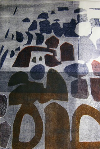 Unique woodblock monoprint on Mulberry paper by Carmi Weingrod