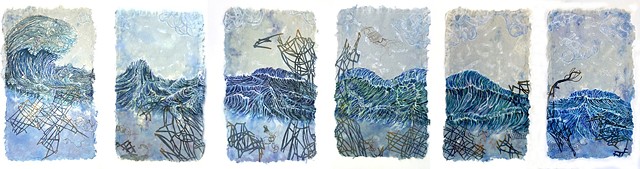 Rise- panels 1-6 Handmade Paper with watercolor monotype