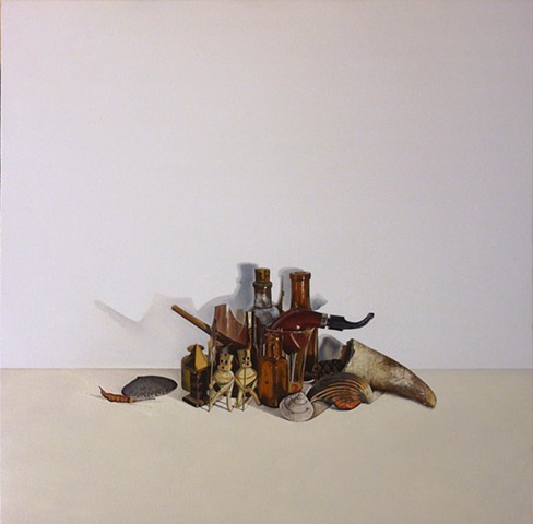 brown group of objects in a still life setting contemporary still life artist jenny van gimst