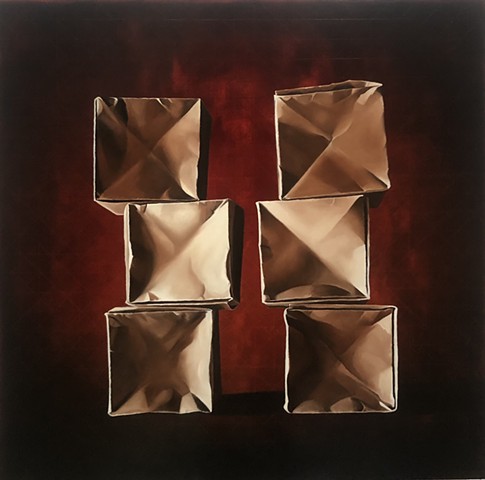 Paper Boxes: Composition in Sienna on Red