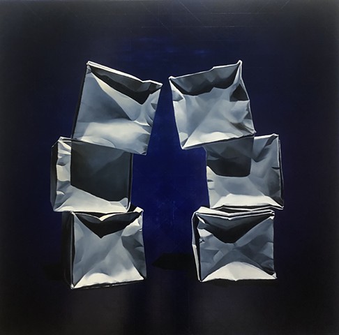 Paper Boxes: Composition in Grayscale on Ultramarine