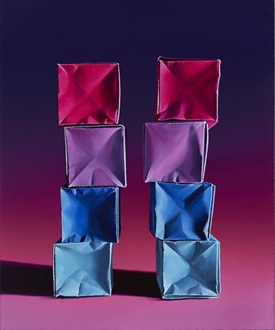 Paper Boxes, Pink/Blue Gradient on Purple/Pink Gradient in Two Stacks