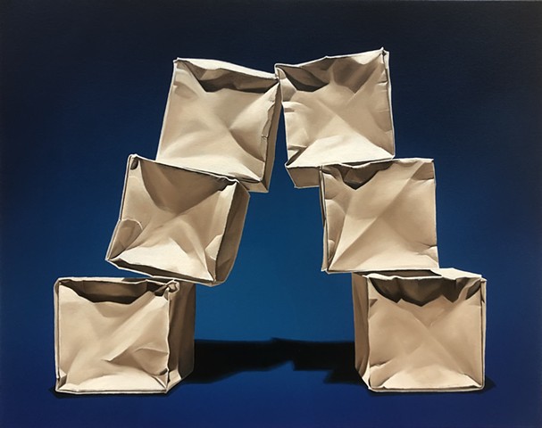 Paper Boxes: Composition in Sienna on Blue