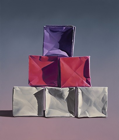 Paper Boxes, Purple/Pink Pyramid on Warm Gray