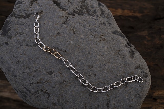Silver & 14k Gold Oval Rolo Link 