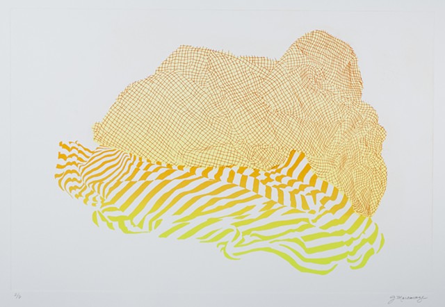 yellow etching and screenprint Janet Marcavage