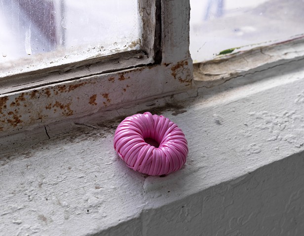 silicone and craft lace ring installed on gallery window will