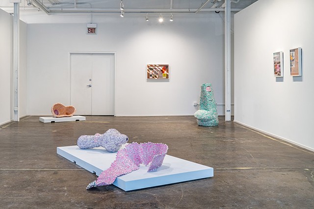 installation view of un/burden coiled sculptures in Repository and Repertiore exhibition with Jazmine Harris at Chicacgo Artists Coalition, curated by Stephanie Koch