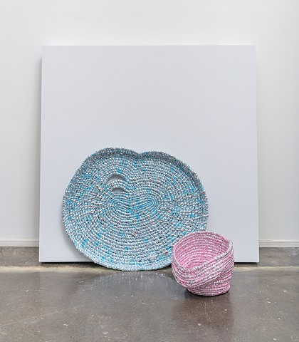installation view of un/burden coiled sculptures in Repository and Repertiore exhibition with Jazmine Harris at Chicacgo Artists Coalition, curated by Stephanie Koch