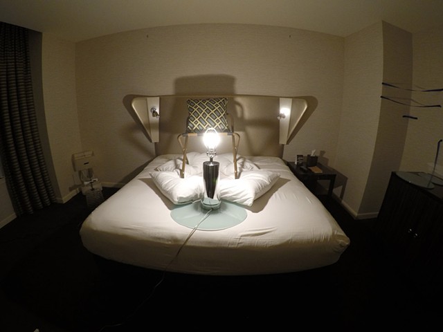 overnight performance installation in hotel room by Jose Santiago Perez