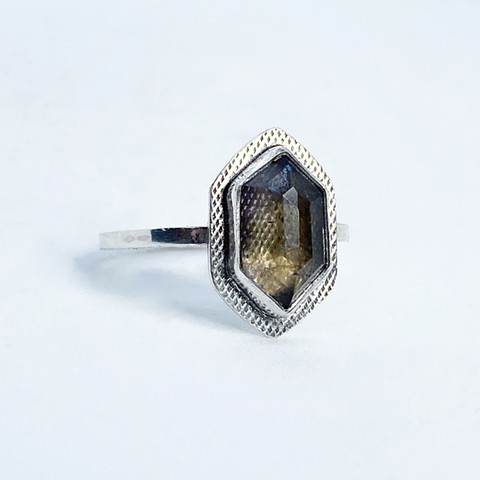 Iolite and textured sterling silver ring