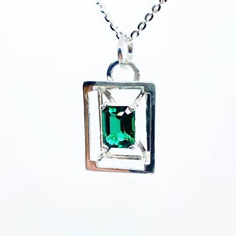 Emerald and sterling silver necklace