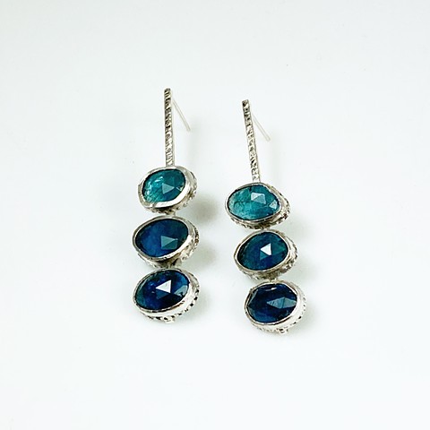 Rose cut neon blue apatite, sterling silver stud earrings