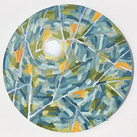 Moon and leaves / 12 inch round / Oil on maple