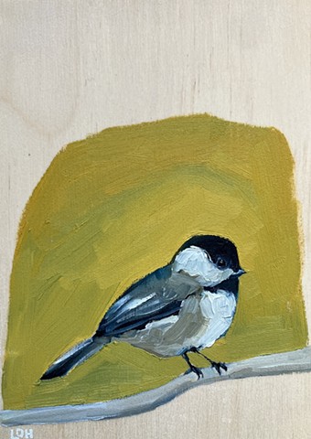 Olive Chicakedee 5x7 Oil on birch ply $150.00 + HST SALE $120 + HST