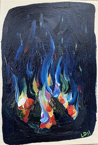 Camp Fire, 5"x7" oil on birch ply, $150 +HST, SALE $99 + HST