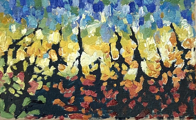 Tiny Forest Study 2 2.5x4 Oil on birch ply $50.00 +HST SALE $40 +HST
