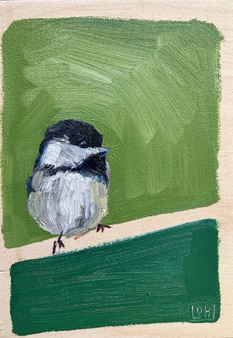 Green Chickadee / 5x7 / oil on birch ply