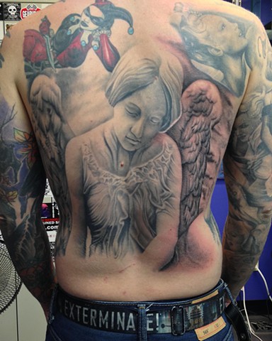 Ron Meyers - Zac's Angel Back Piece Tattoo
