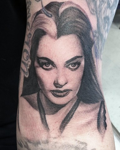 Ron Meyers Lily Munster Portrait Tattoo