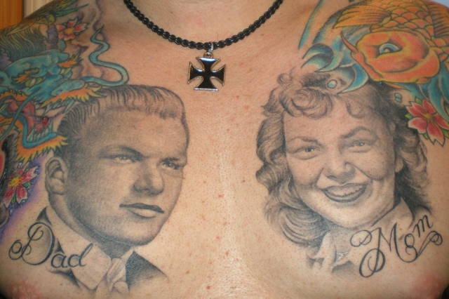 Ron Meyers - memorial tattoo for clients Mom & Dad