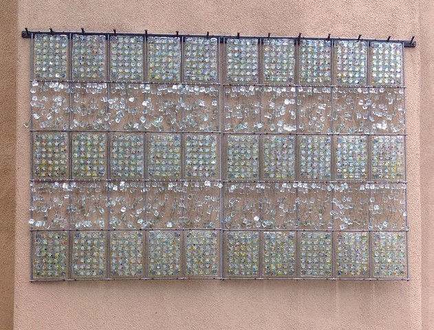 fused glass panels arranged in a grid